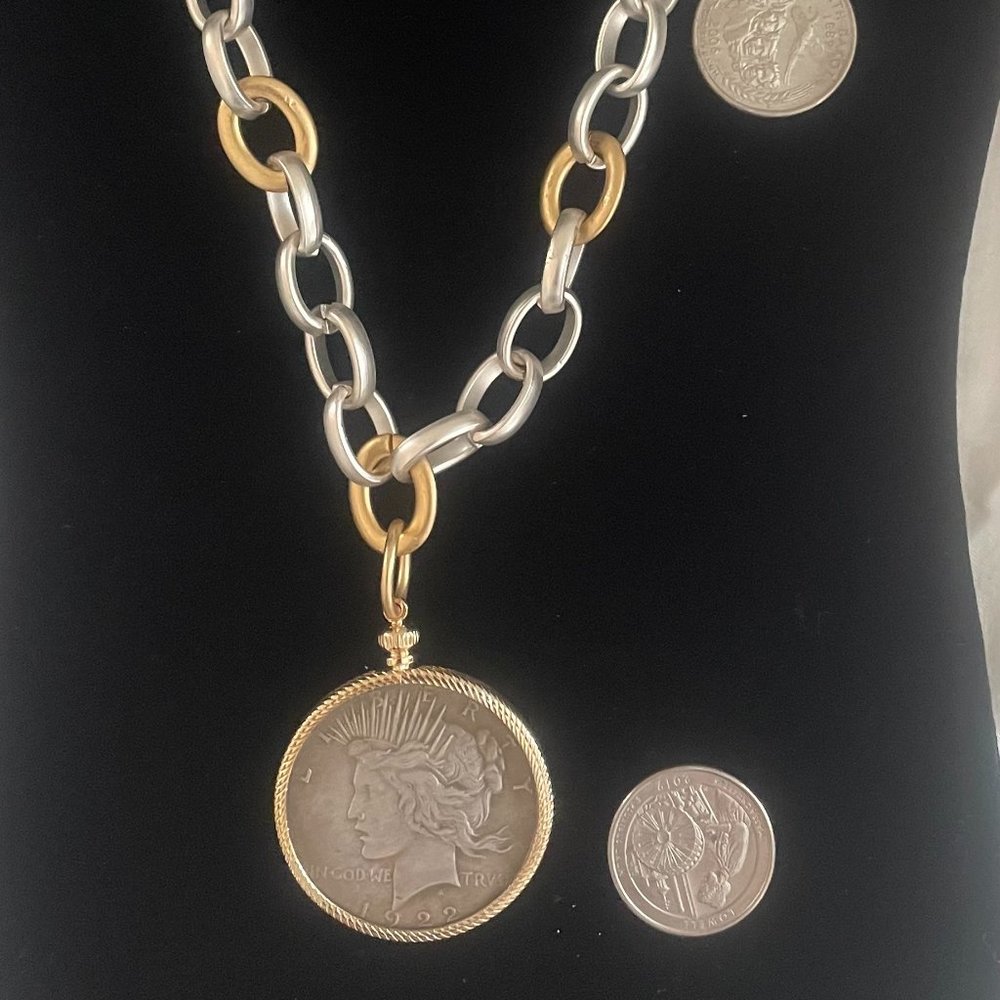 Artisan Silver and Gold Necklace with reproduction coin Pendant